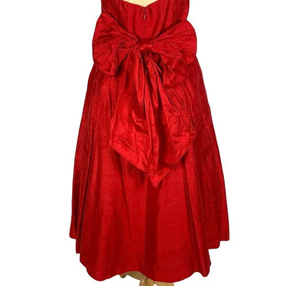 Watters & Watters Red Silk Midi Bridesmaid Dress 10 Strapless/Convertible Pleat - Picture 5 of 16